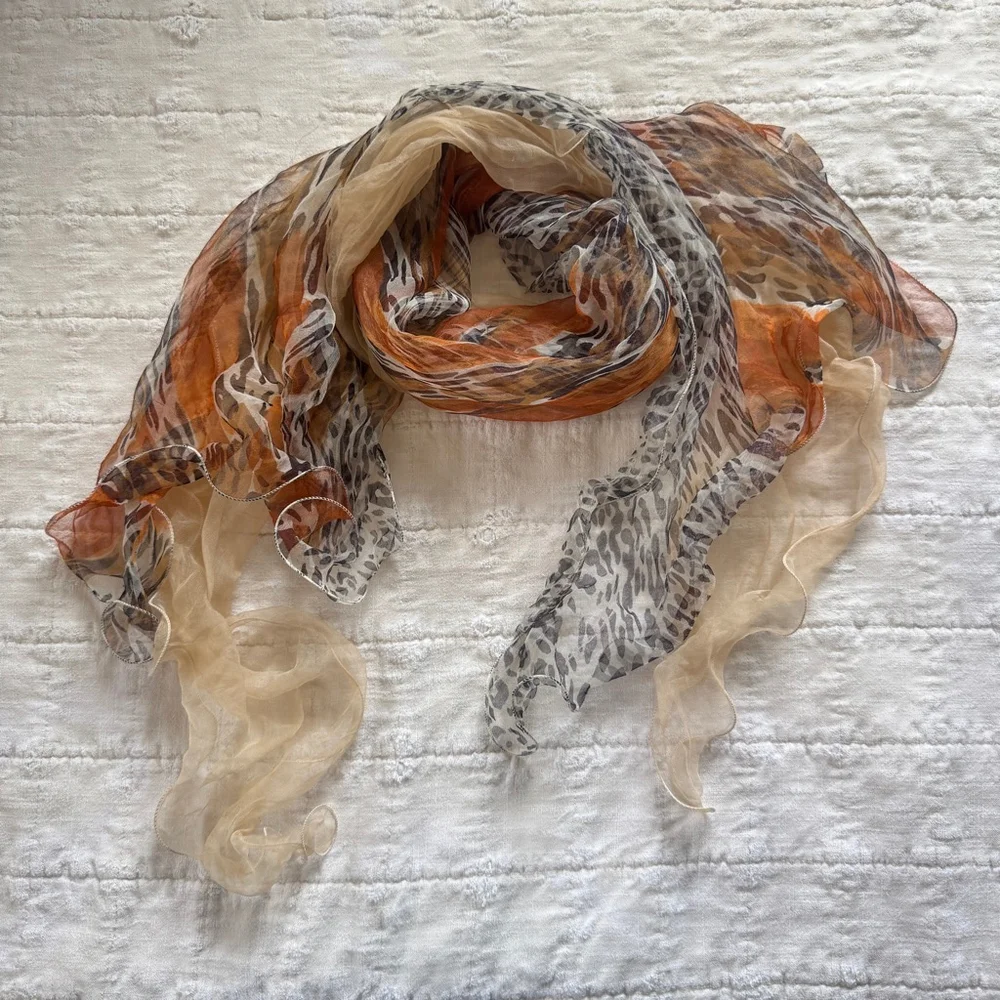 100% Silk y2K Flowy Animal Print Scarf